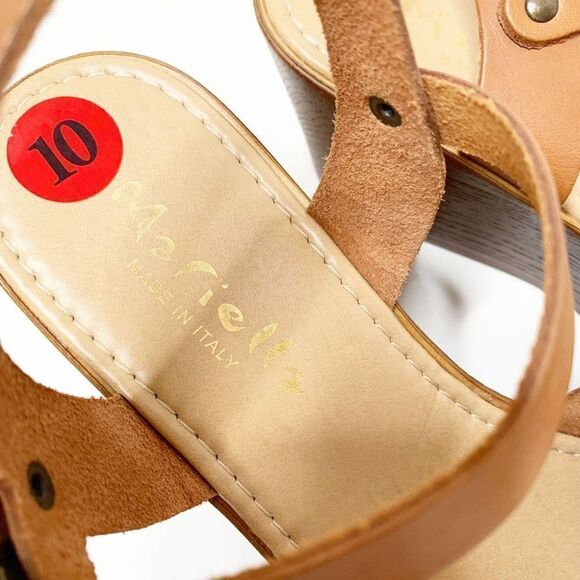 Mariella Women’s Leather Ankle Strap Wooden Wedge Cross Straps Tan Sandal Sz 10M - Picture 7 of 9